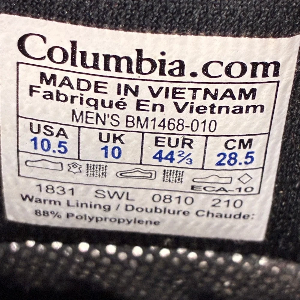 Columbia Bugaboot Plus II Boots Men's 10.5 Black Red Omni Heat Waterproof
